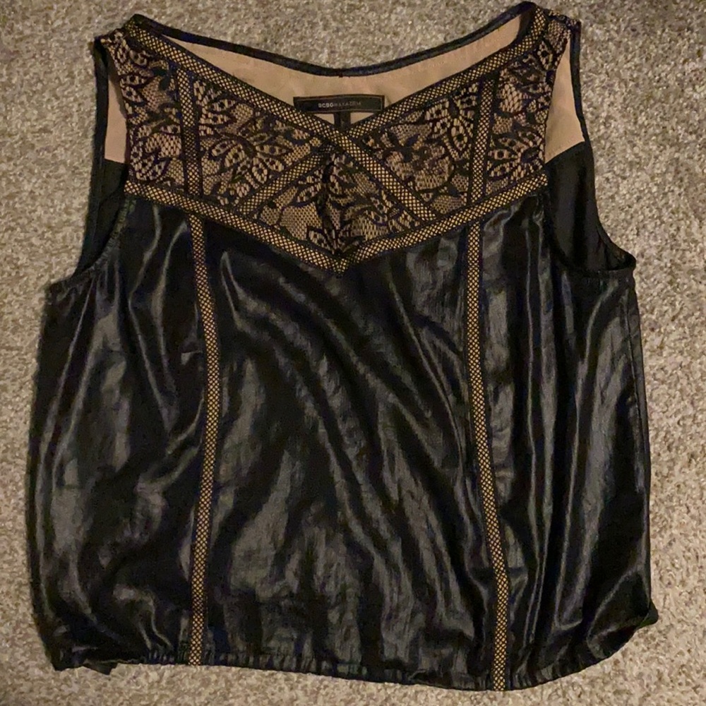 Black BCBG shiny lace top